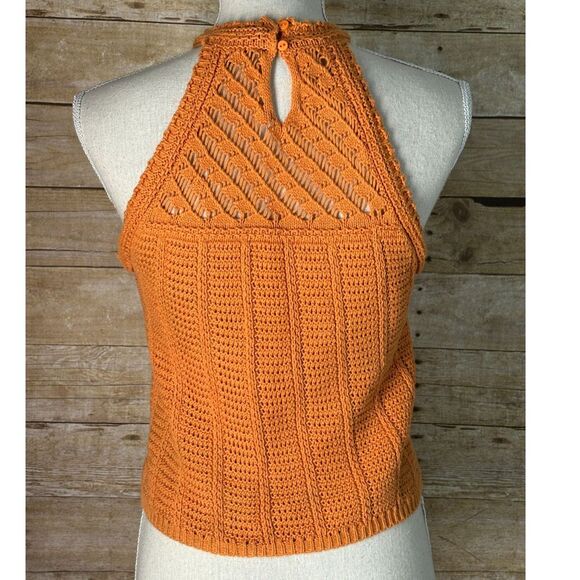 BROADWAY 38 CROCHET KNITTED CASUAL CLASSIC AIRY COASTAL FOLK HALTER TOP SMALL - Picture 3 of 3